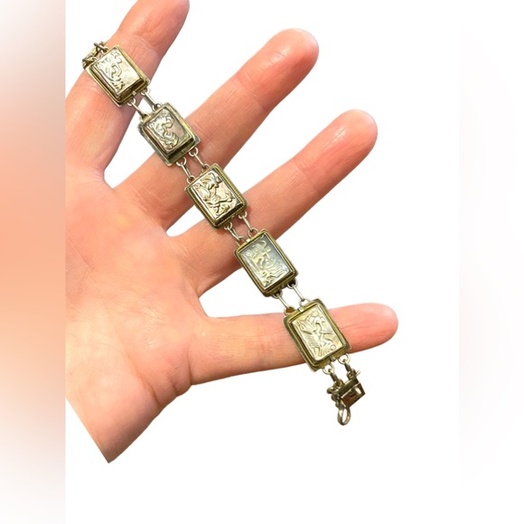 Vintage Sterling silver 925  abalone shell Cameo story book Roman Bracelet - Picture 2 of 13